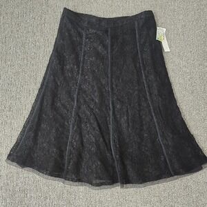 Vintage Y2K Zoey Lace Overlay Midi Skirt Womens 8 Black Witchy Whimsigoth‎ NWT